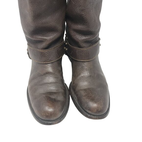 BCBGMAXAZRIA Brown Leather Riding Boots Size 8 Studded Strap Buckle Detail - Picture 6 of 10